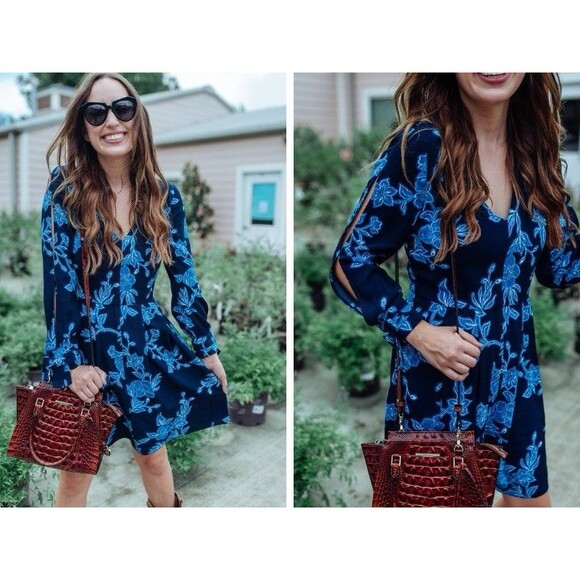 Draper James Dresses & Skirts - Draper James Blue Geranium Floral Tie Sleeve Dress Sz 4 Classic Rodeo Wedding